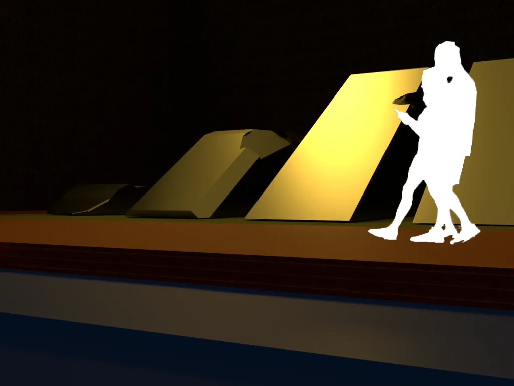 Render of a wooden installation platform surrounded by water